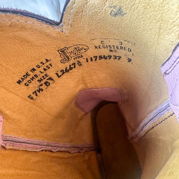 JUSTIN Made in USA Pink & Brown Leather Square Toe Boots Women's Size 7.5 B - Picture 10 of 11